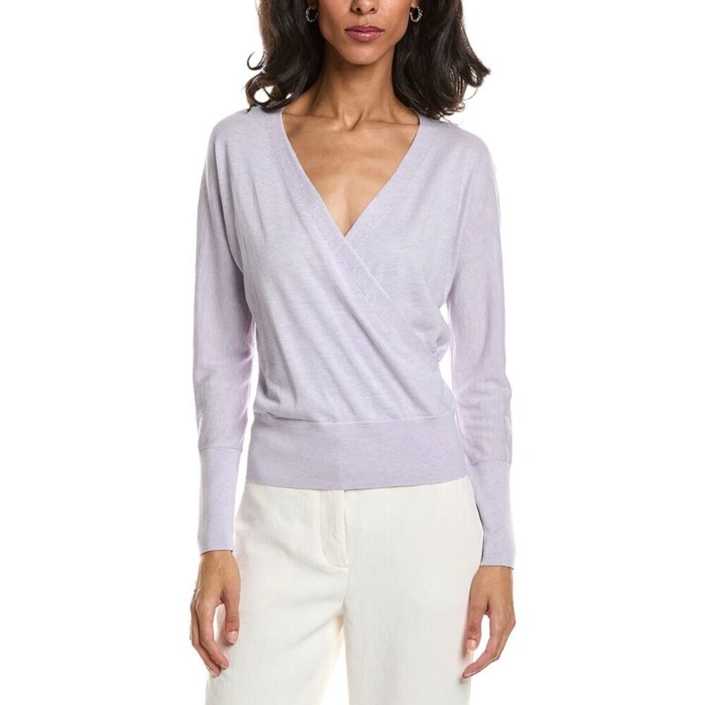 Forte Womens  Surplice Silk & Cashmere-Blend Sweater, Blue